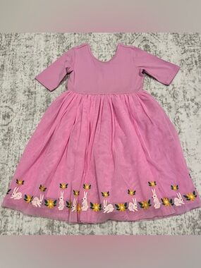 Hanna Andersson Tulle Embroidered Skater Dress Springtime Bunnies on Pink NWOT 8